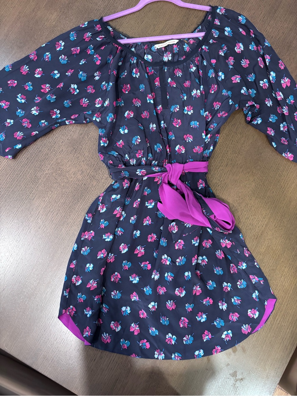 Rebecca Taylor Navy Mini Dress with Pink and Aqua Floral Print